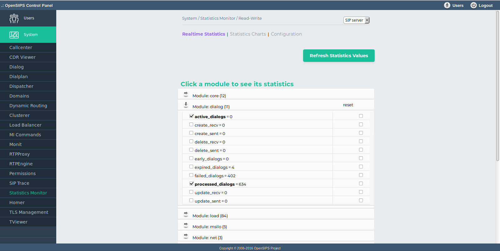 Statistics Monitor Realtime