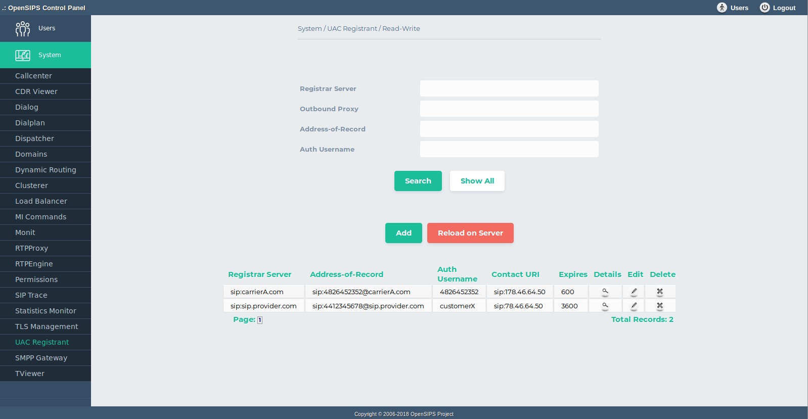 UAC registrant listing